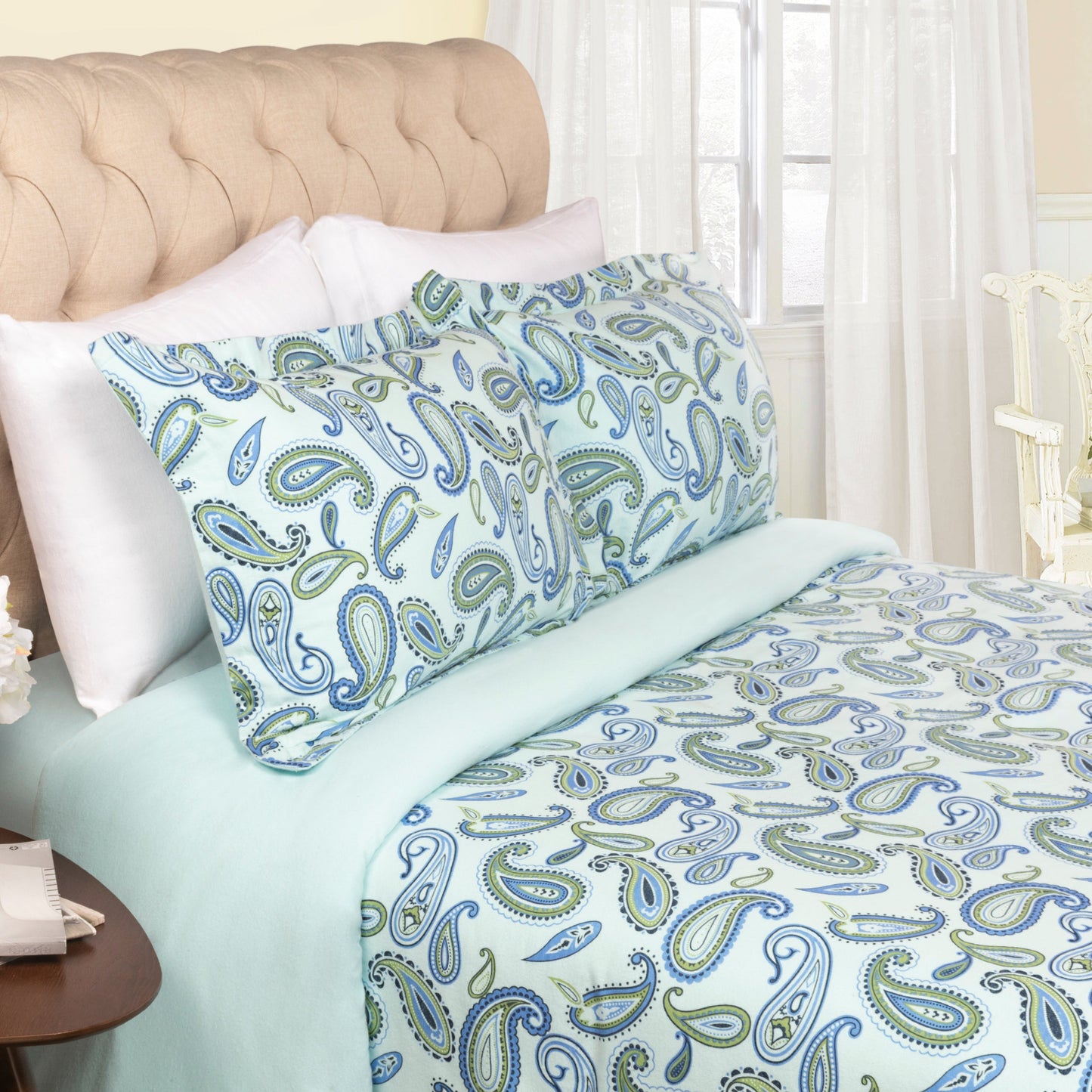 Superior Flannel Cotton Paisley Luxury Duvet Cover Set - Light Blue