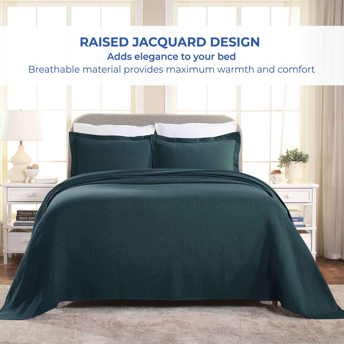 Fluer De Lis Jacquard Matelassé Cotton Medallion Bedspread Set - Deepsea