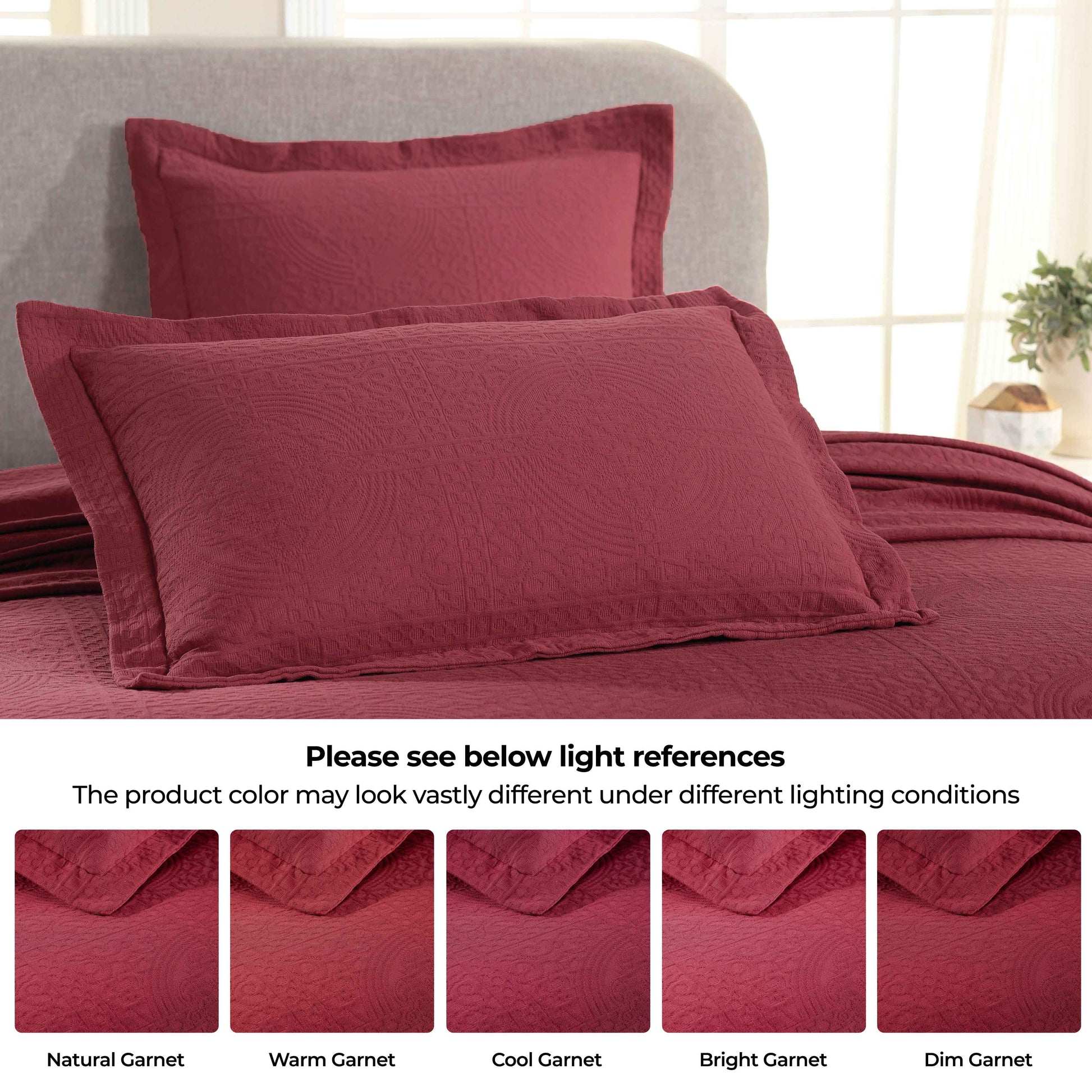 Fluer De Lis Jacquard Matelassé Cotton Medallion Bedspread Set - Garnet