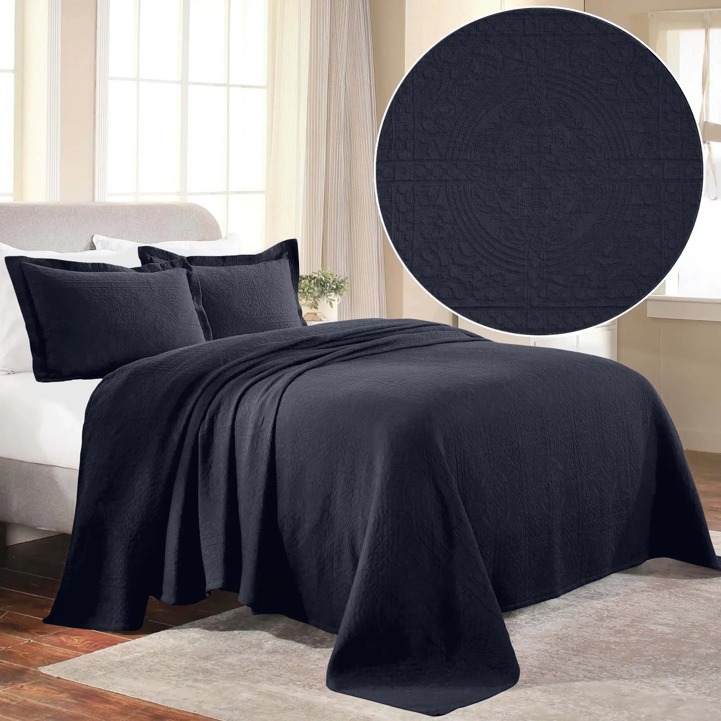 Fleur De Lis Jacquard Matelassé Cotton Medallion Bedspread Set