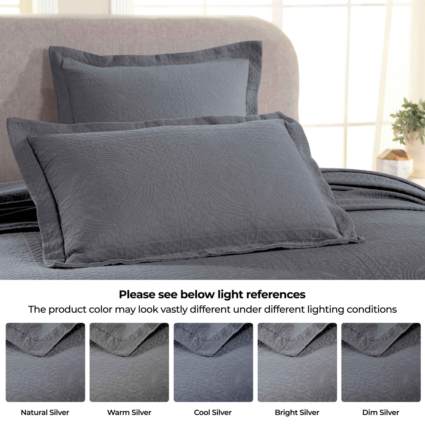 Fluer De Lis Jacquard Matelassé Cotton Medallion Bedspread Set - Silver