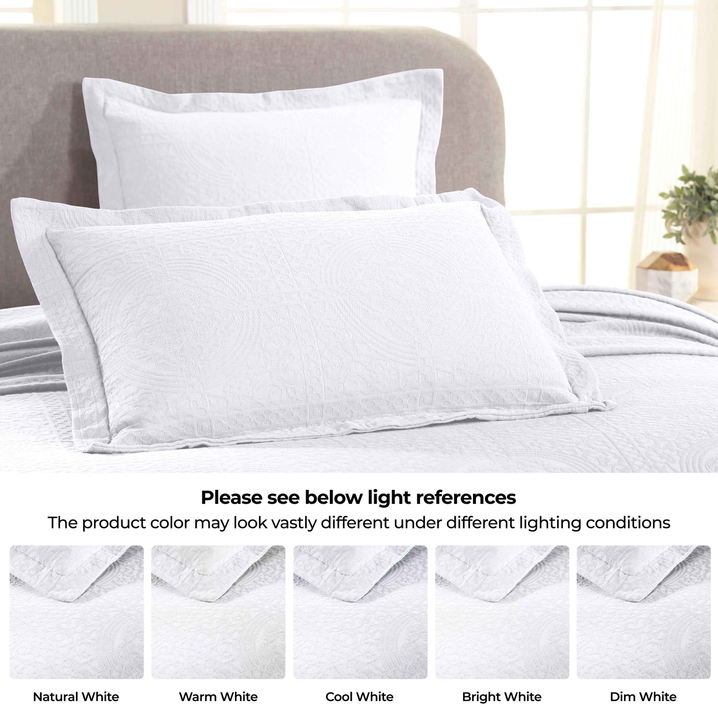 Fluer De Lis Jacquard Matelassé Cotton Medallion Bedspread Set - White