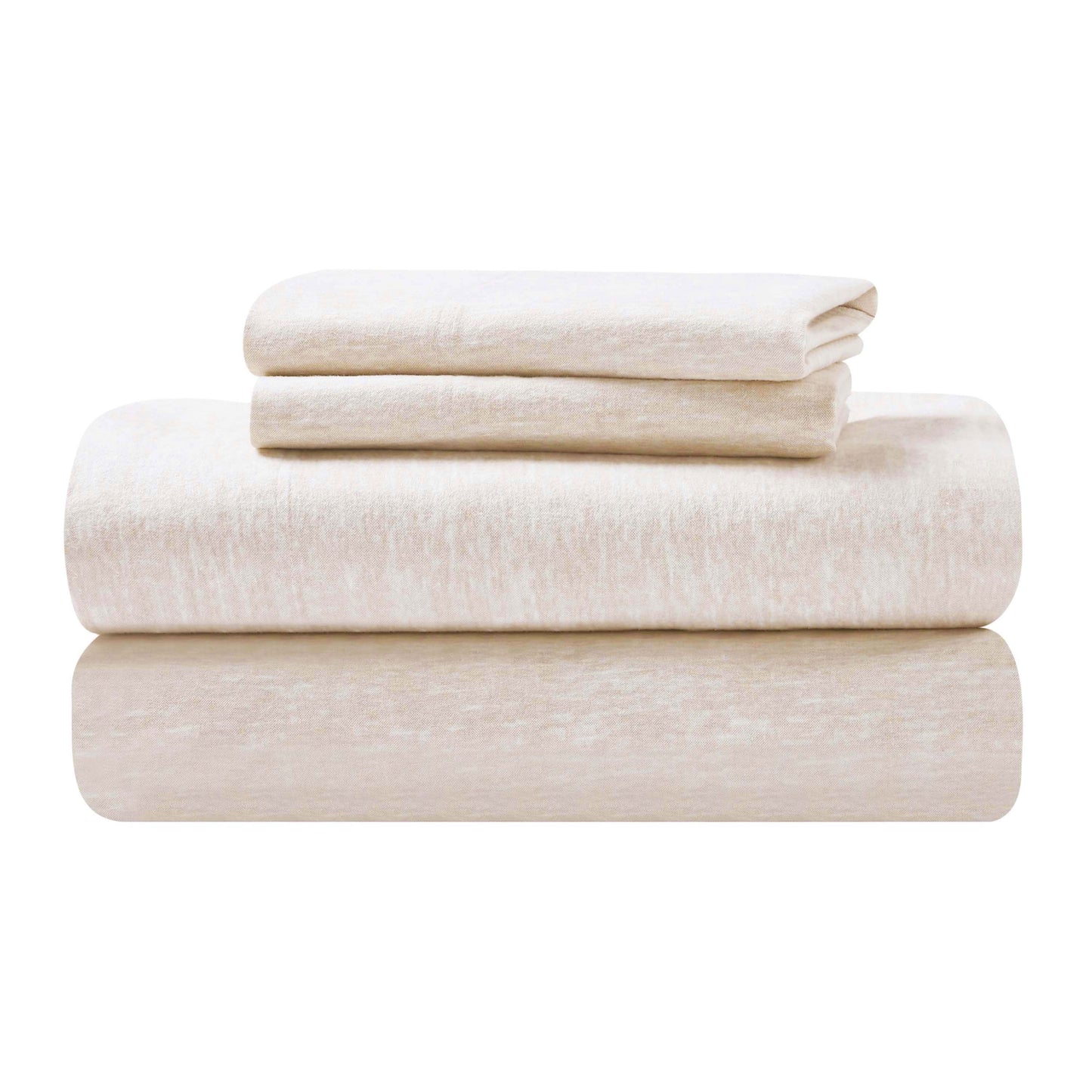 Melange Flannel Cotton Two-Toned Textured Deep Pocket Sheet Set - Beige