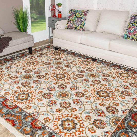 Superior Floral and Vine Design Indoor Area Rug - Blue