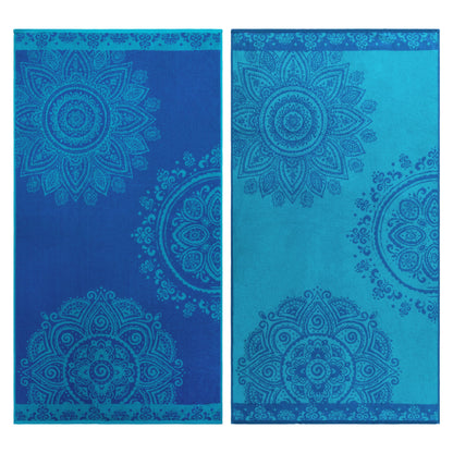 Superior Floral Mandala Cotton Oversized Beach Towel Set - Blue