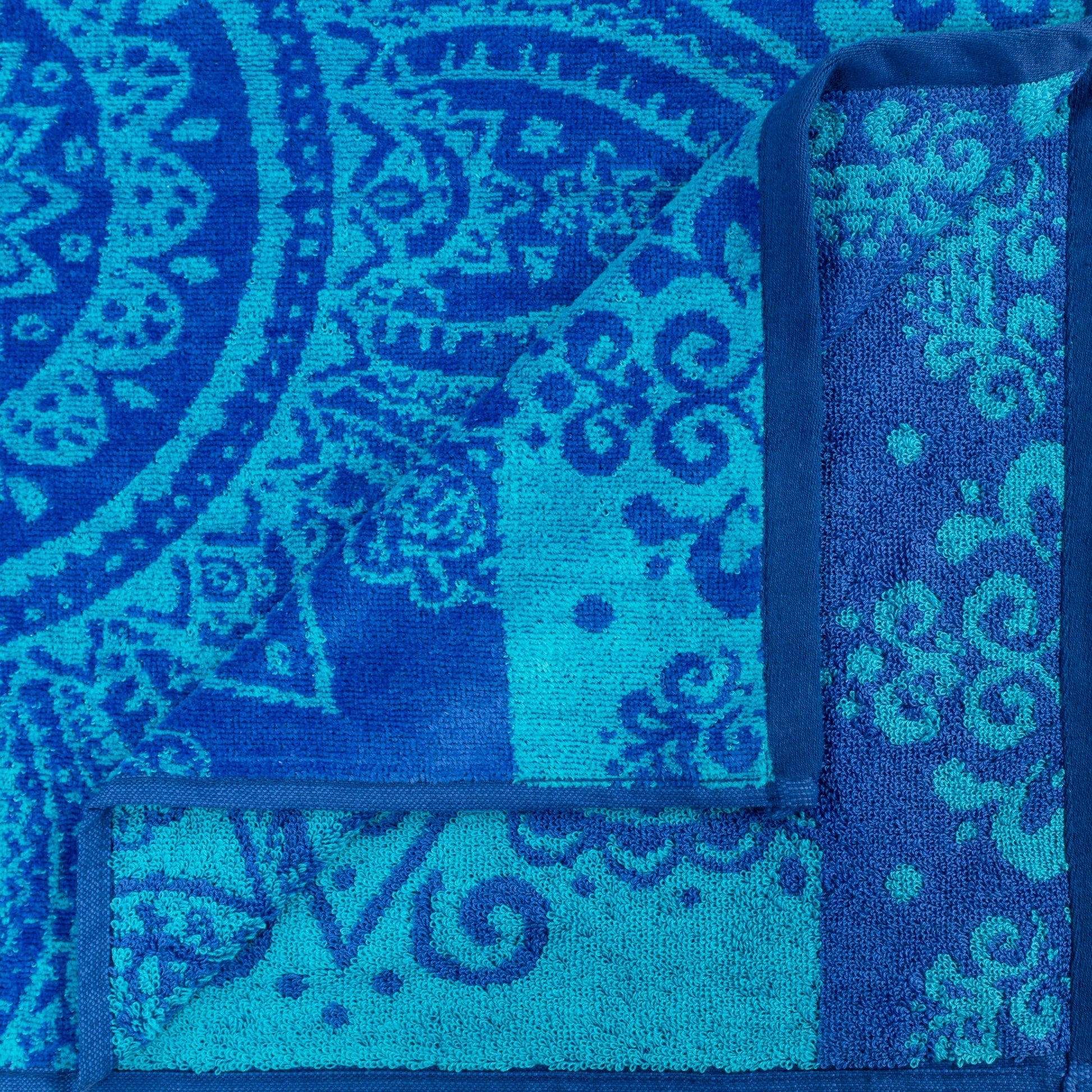 Superior Floral Mandala Cotton Oversized Beach Towel Set - Blue