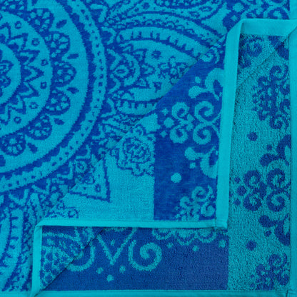 Superior Floral Mandala Cotton Oversized Beach Towel Set - Blue