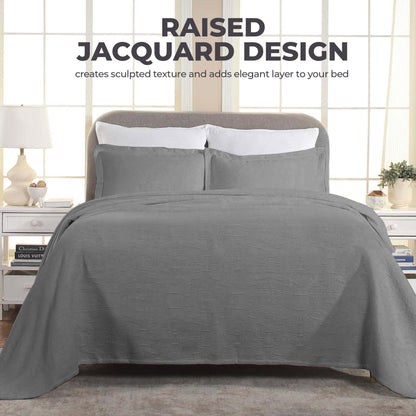 Florin Cotton Matelasse Weave Jacquard Scroll Medallion Bedspread Set - Grey