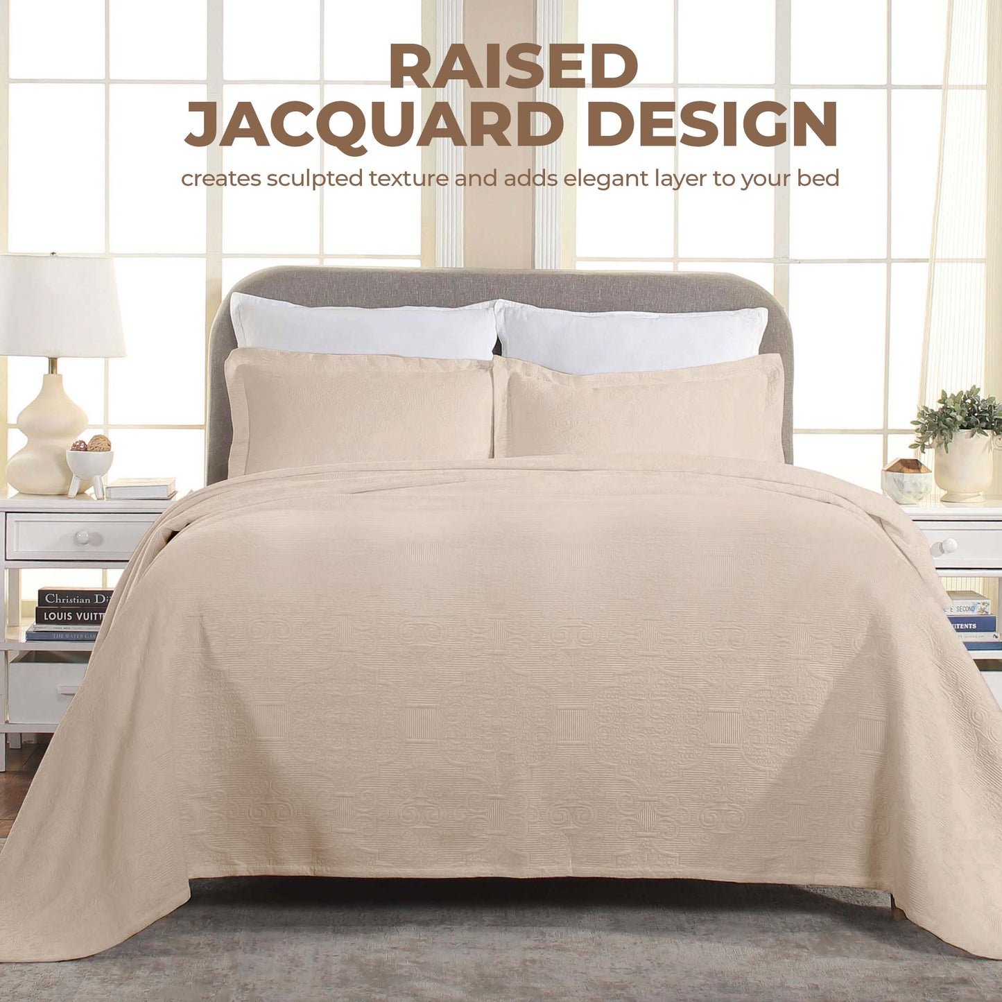 Florin Cotton Matelasse Weave Jacquard Scroll Medallion Bedspread Set - Linen