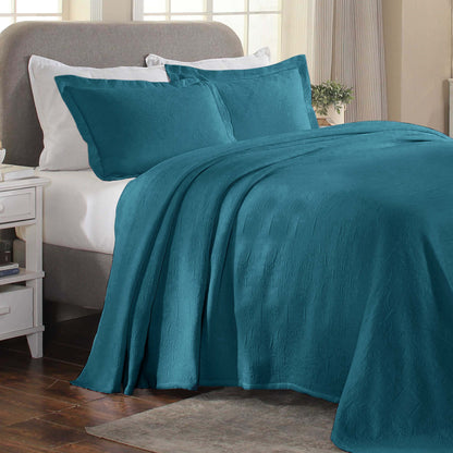 Florin Cotton Matelasse Weave Jacquard Scroll Medallion Bedspread Set - Deep Sea