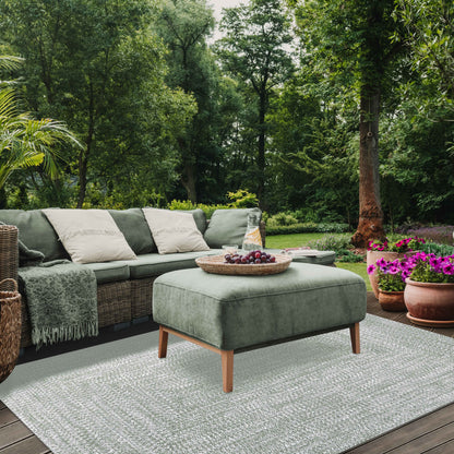 Multi Toned Braided Area Rug Bohemian Indoor Outdoor Rugs - FogGreen-White