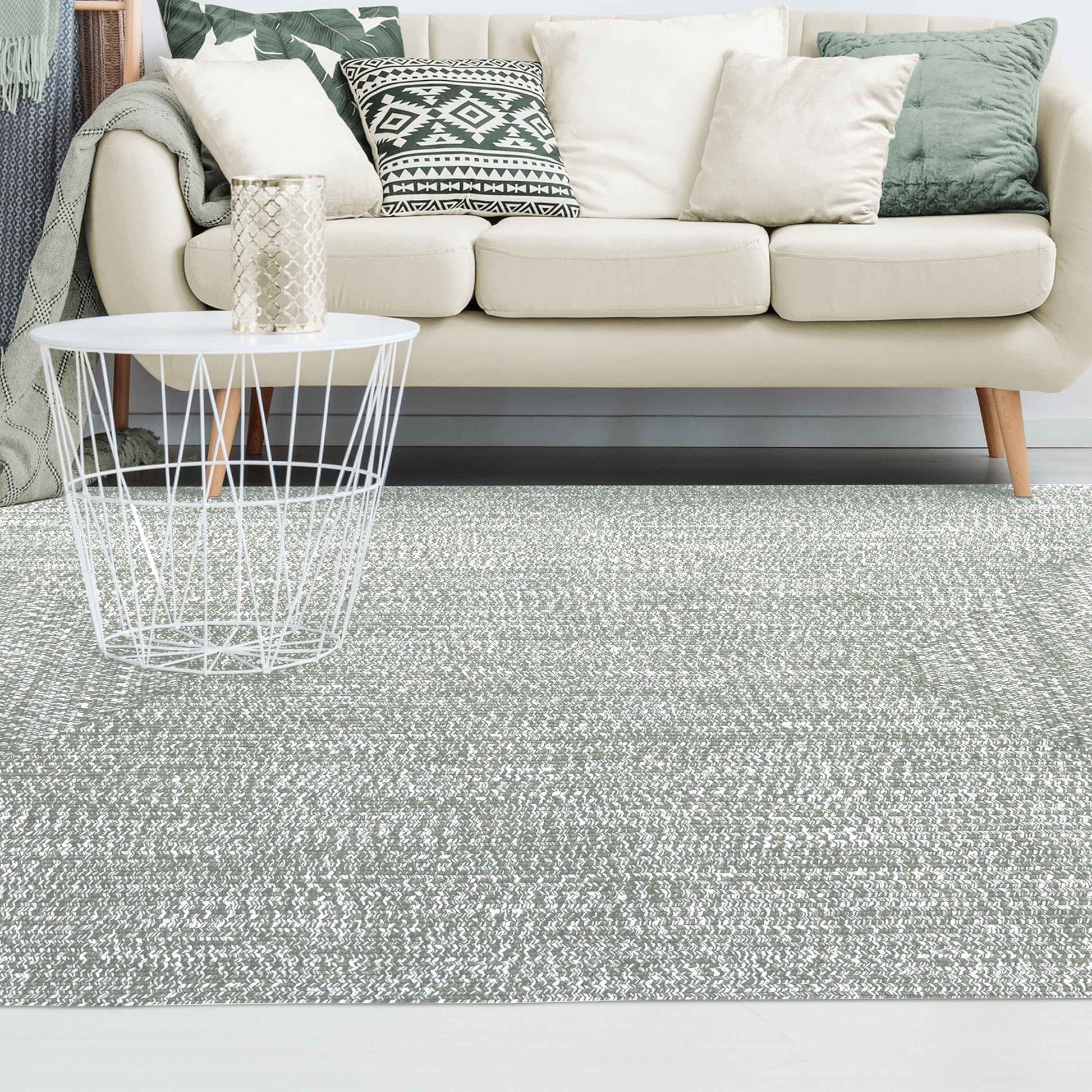 Multi Toned Braided Area Rug Bohemian Indoor Outdoor Rugs - FogGreen-White