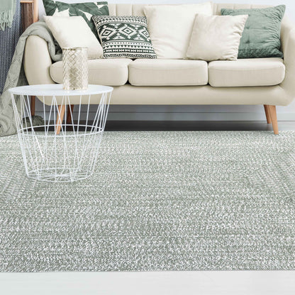 Multi Toned Braided Area Rug Bohemian Indoor Outdoor Rugs - FogGreen-White