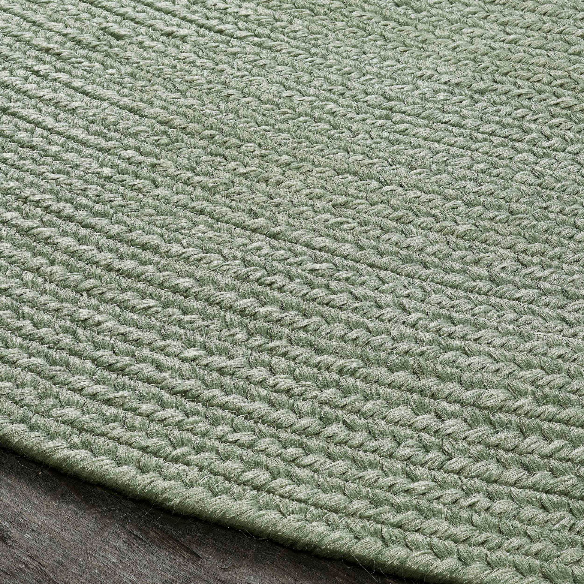 Bohemian Braided Indoor Outdoor Rugs Solid Round Area Rug - FogGreen