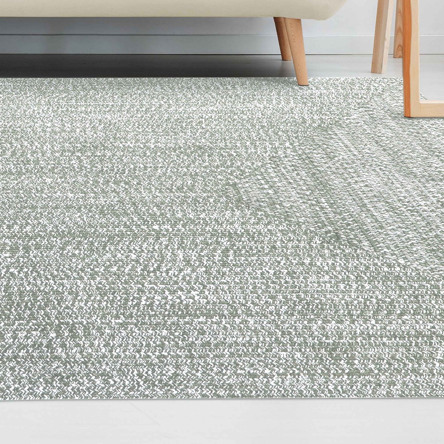 Multi Toned Braided Area Rug Bohemian Indoor Outdoor Rugs - FogGreen-White