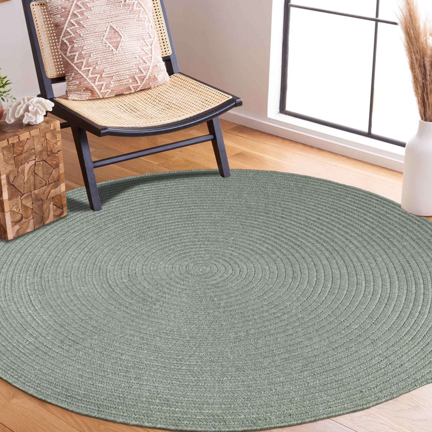 Bohemian Braided Indoor Outdoor Rugs Solid Round Area Rug