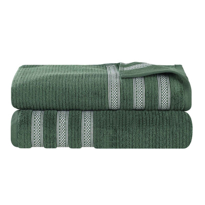 Brea Zero Twist Cotton Ribbed Geometric Border Bath Sheet Set of 2