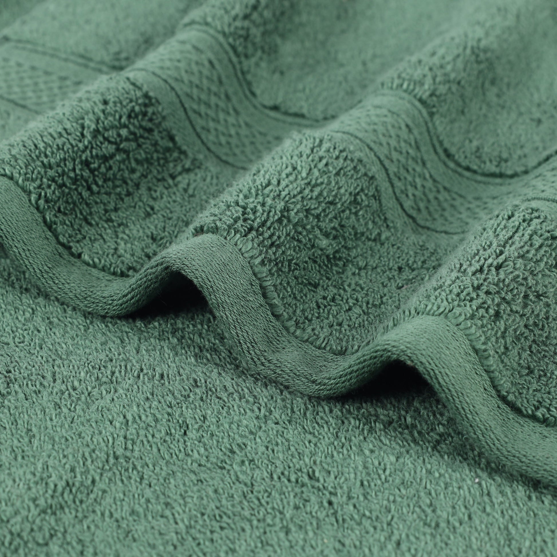 Chevron Zero Twist Solid and Jacquard Soft Cotton 6 Piece Towel Set - ForestGreen