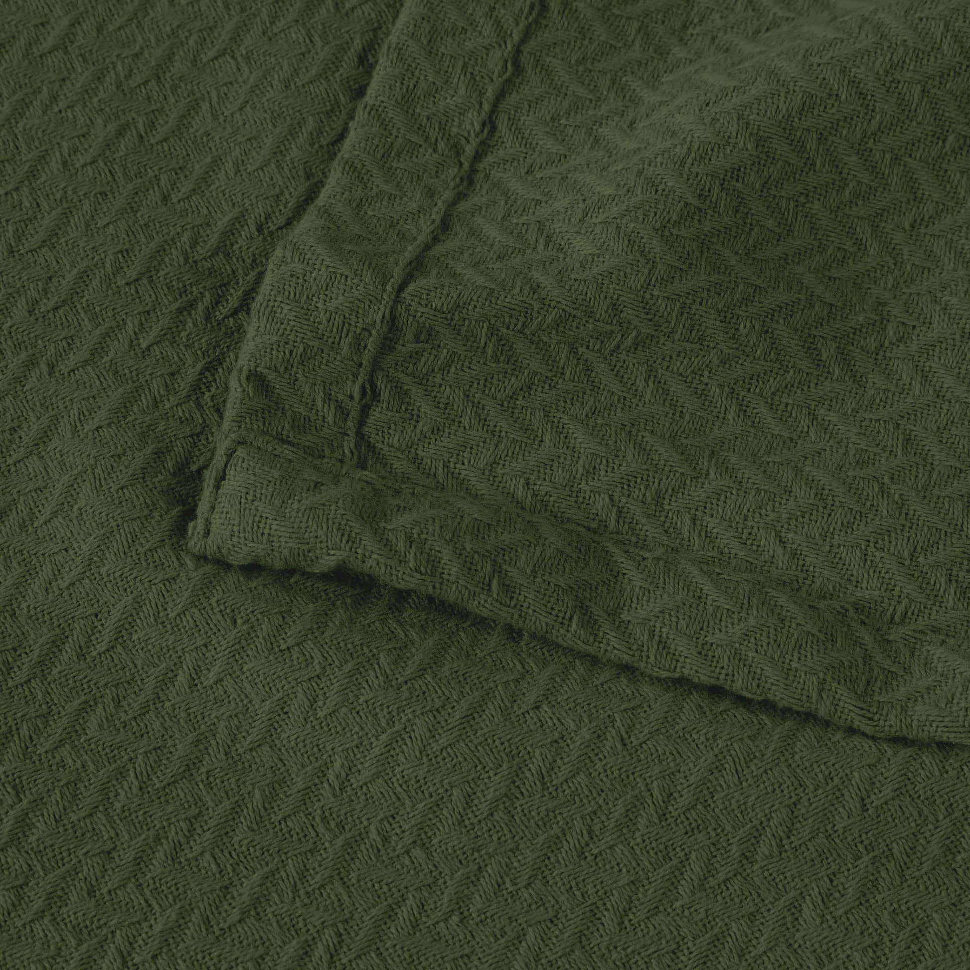 Nobel Cotton Textured Jacquard Chevron Lightweight Woven Blanket - ForestGreen