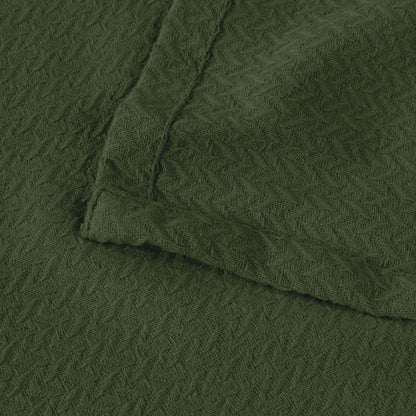 Nobel Cotton Textured Jacquard Chevron Lightweight Woven Blanket - ForestGreen