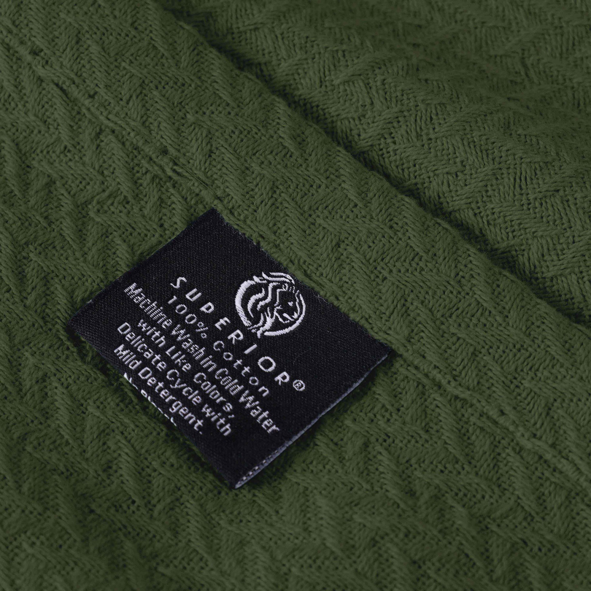 Nobel Cotton Textured Jacquard Chevron Lightweight Woven Blanket - ForestGreen