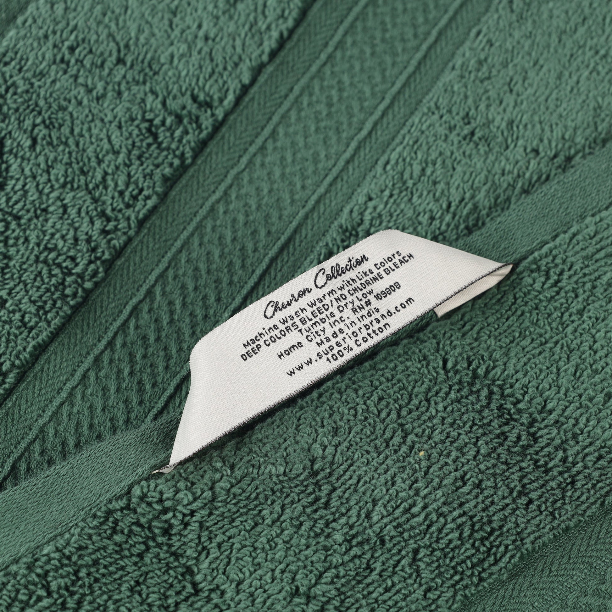 Chevron Zero Twist Solid and Jacquard Soft Cotton 6 Piece Towel Set - ForestGreen