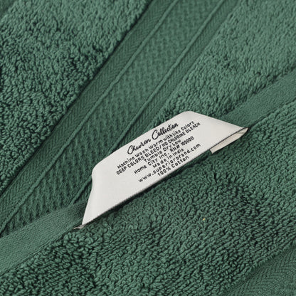 Chevron Zero Twist Solid and Jacquard Soft Cotton 6 Piece Towel Set - ForestGreen