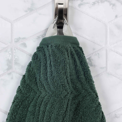Chevron Zero Twist Solid and Jacquard Soft Cotton 6 Piece Towel Set - ForestGreen