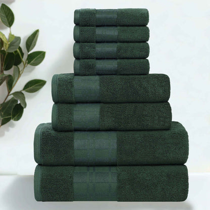 Larissa Cotton Geometric Border 8 Piece Assorted Towel Set - ForestGreen
