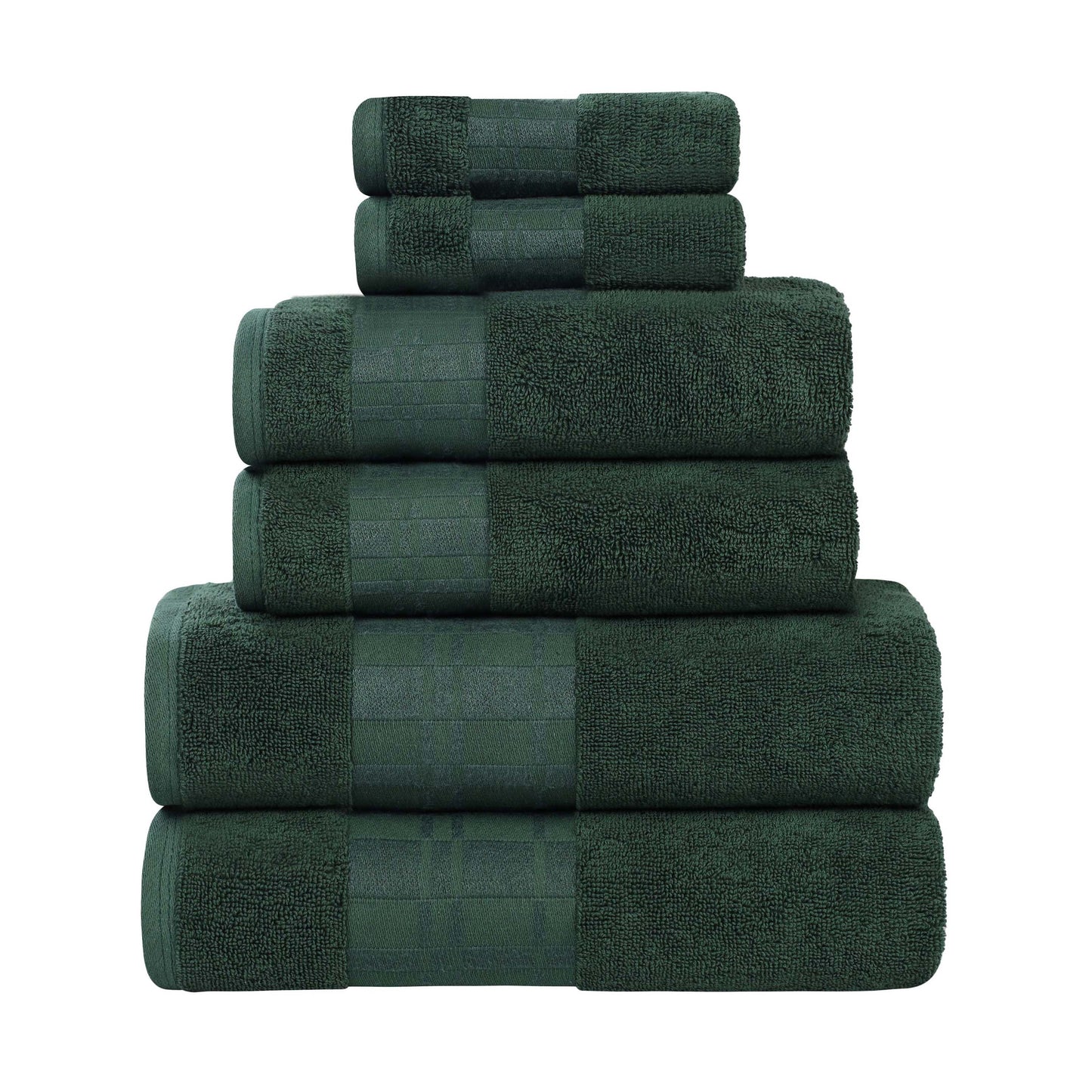 Larissa Cotton Geometric Border 6 Piece Assorted Towel Set - ForestGreen