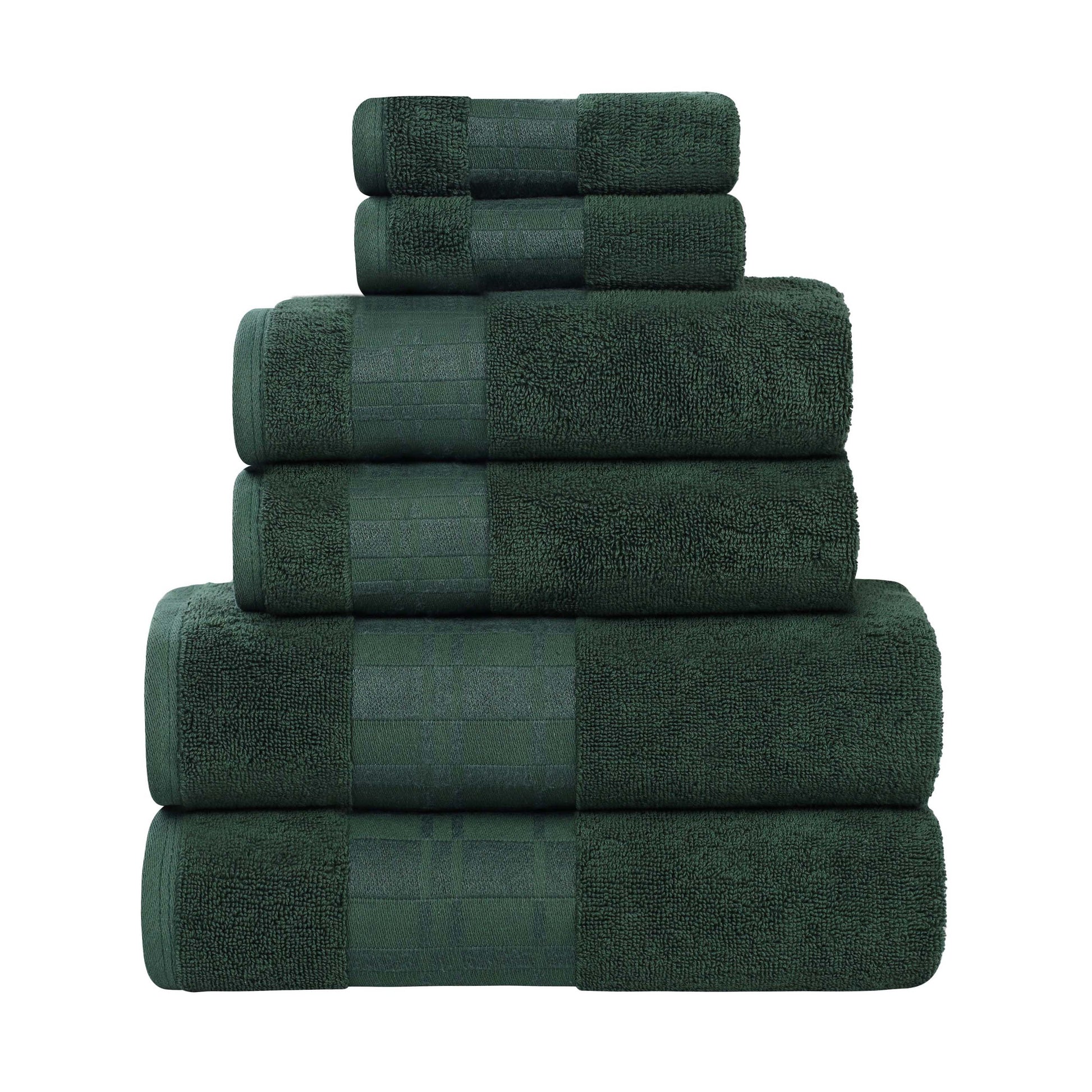 Larissa Cotton Geometric Border 6 Piece Assorted Towel Set - ForestGreen