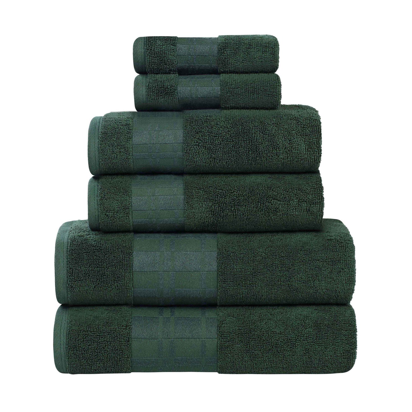 Larissa Cotton Geometric Border 8 Piece Assorted Towel Set - ForestGreen