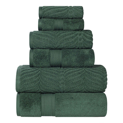 Chevron Zero Twist Solid and Jacquard Soft Cotton 6 Piece Towel Set - ForestGreen