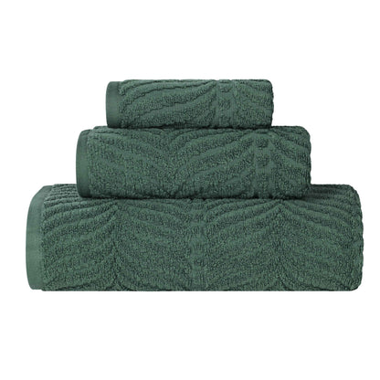 Chevron Zero Twist Jaquard Cotton 3 Piece Bathroom Towel Set - ForestGreen