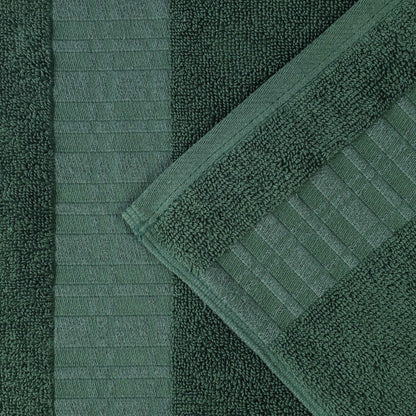 Larissa Cotton Geometric Border Bath Towel Set of 4 - ForestGreen