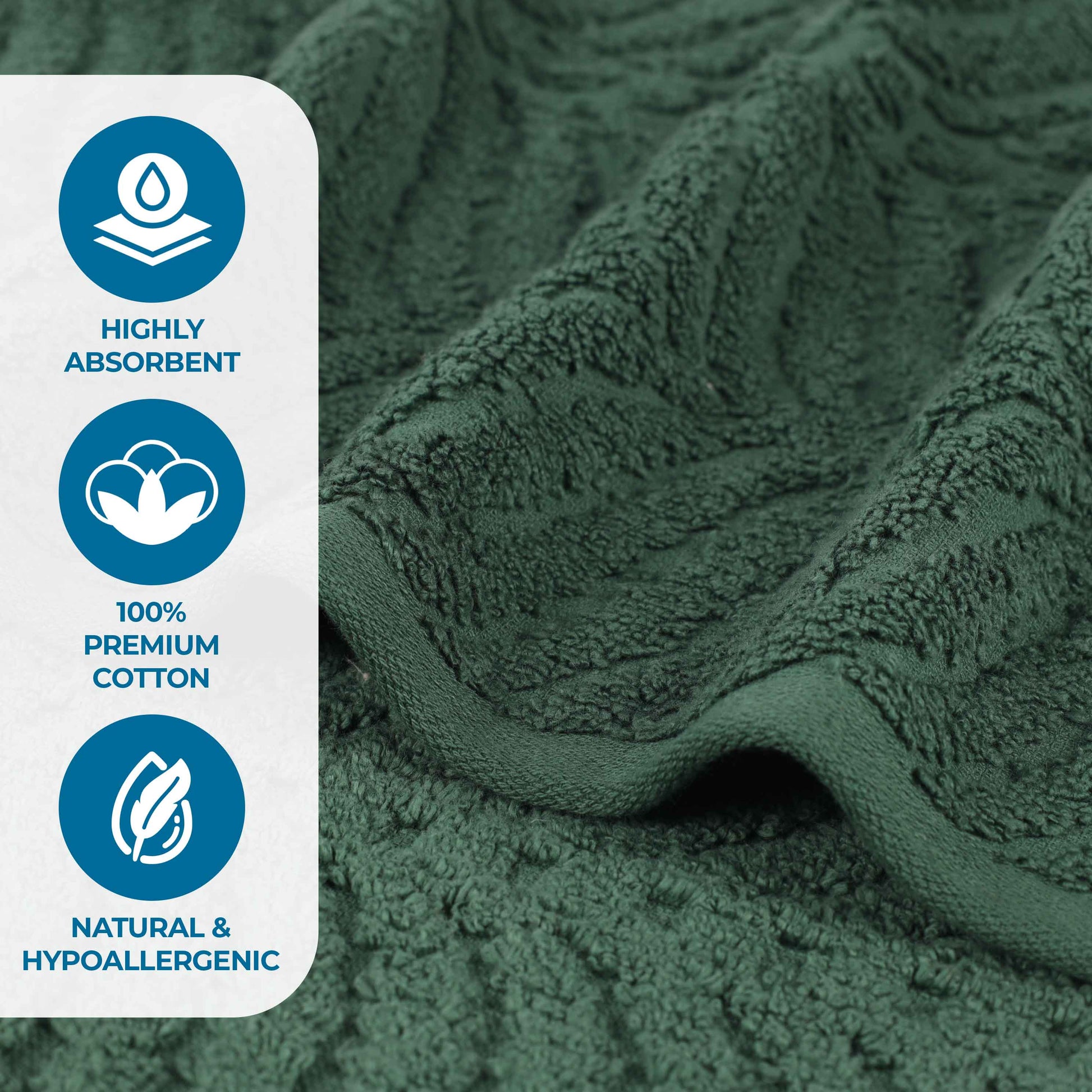Chevron Zero Twist Solid and Jacquard Soft Cotton 6 Piece Towel Set - ForestGreen