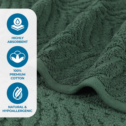 Chevron Zero Twist Solid and Jacquard Soft Cotton 6 Piece Towel Set - ForestGreen