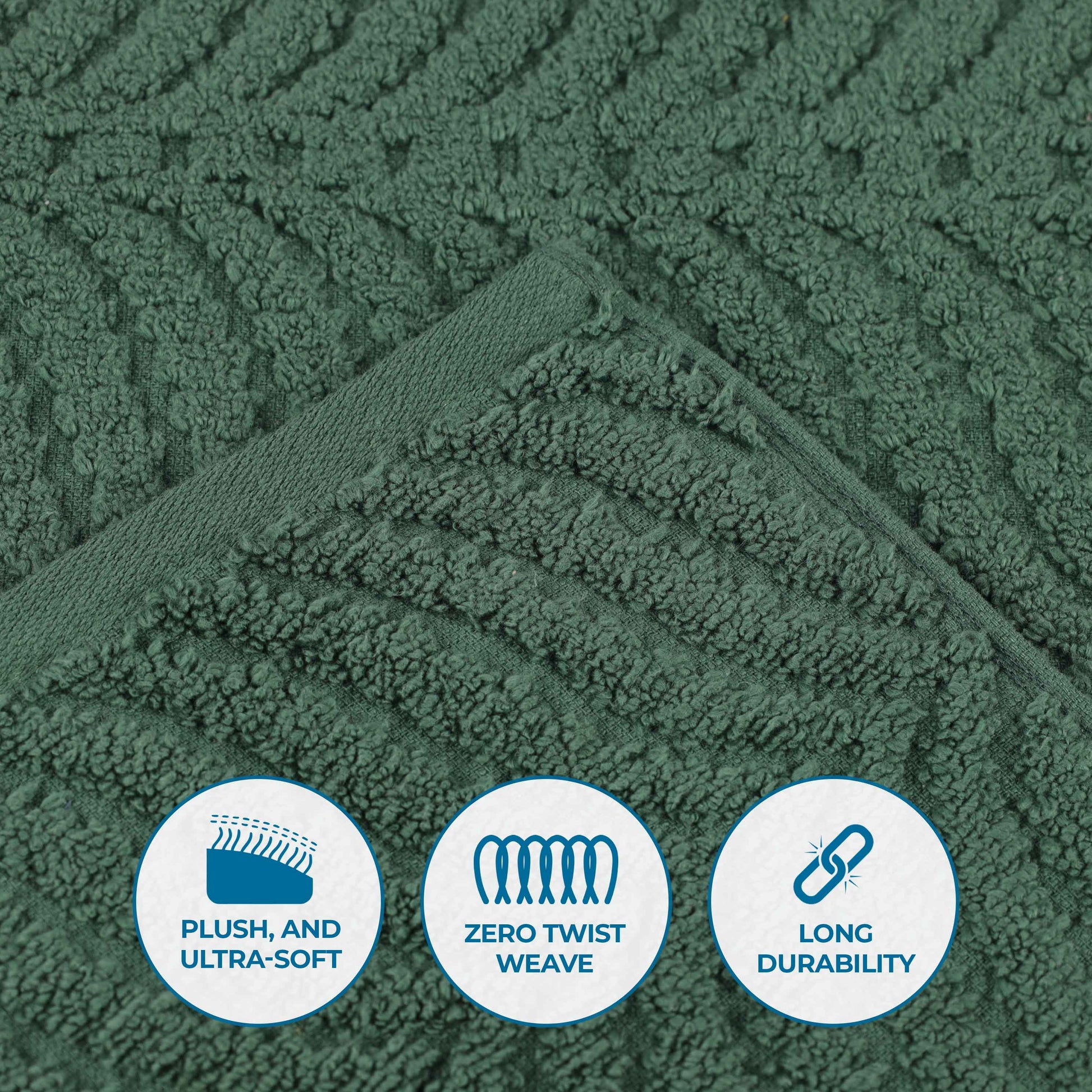 Chevron Zero Twist Solid and Jacquard Soft Cotton 6 Piece Towel Set - ForestGreen