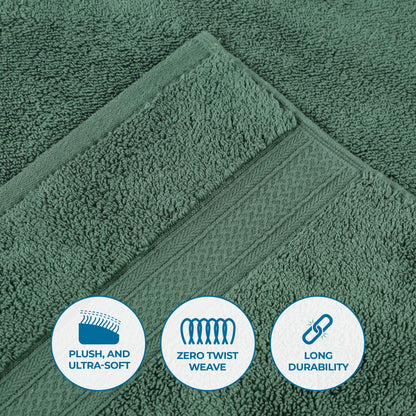 Chevron Zero Twist Solid and Jacquard Soft Cotton 6 Piece Towel Set - ForestGreen