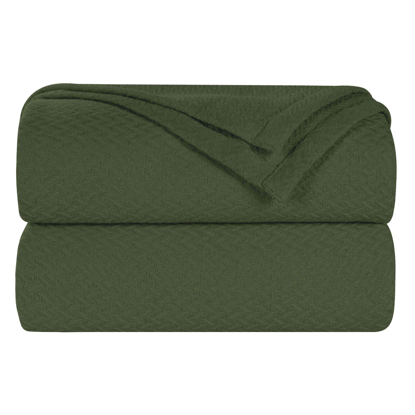 Nobel Cotton Textured Jacquard Chevron Lightweight Woven Blanket - ForestGreen