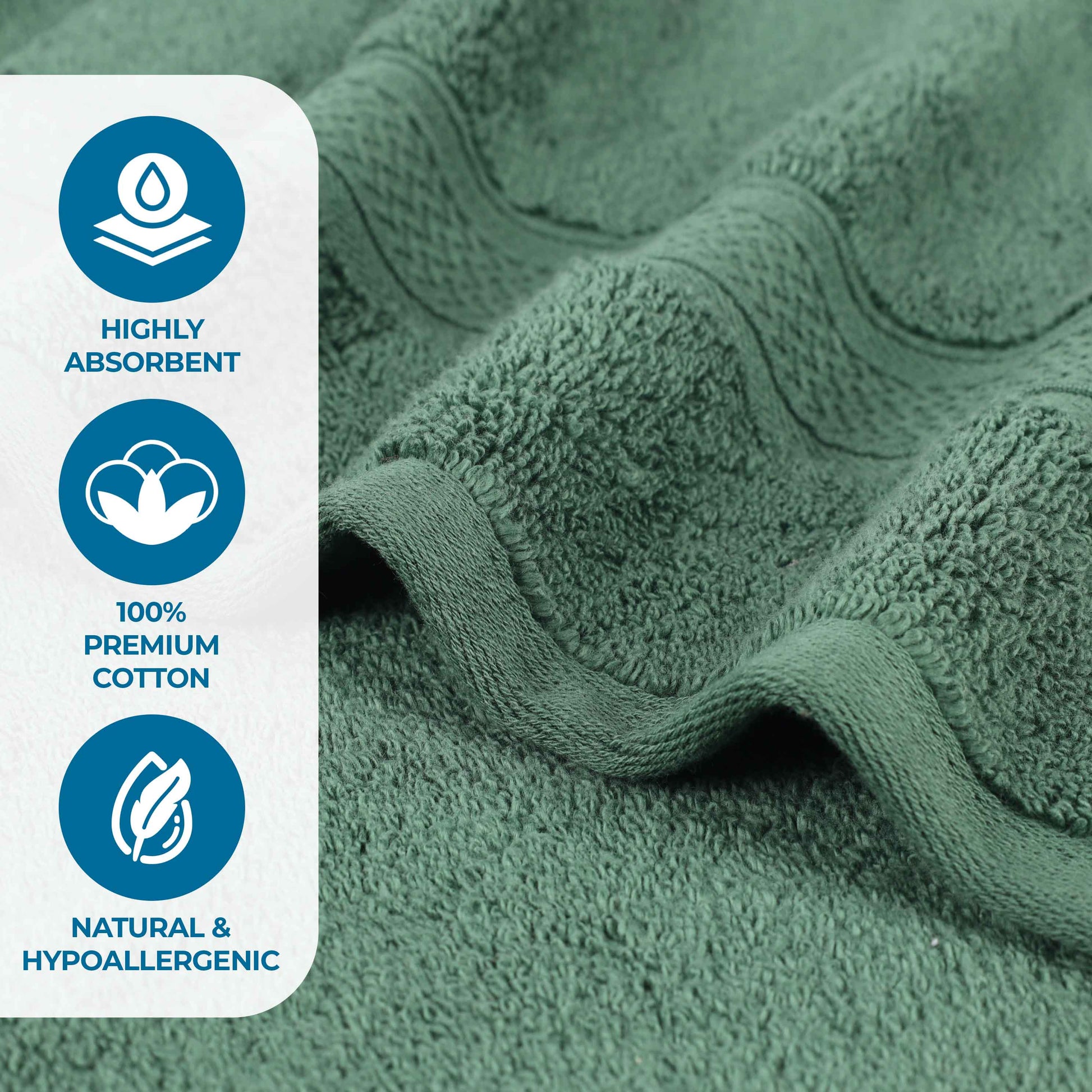 Chevron Zero Twist Solid and Jacquard Soft Cotton 6 Piece Towel Set - ForestGreen