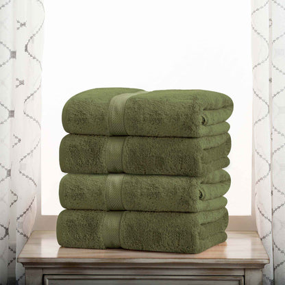 Egyptian Cotton Pile Plush Heavyweight Absorbent Bath Towel (Set of 4) - ForestGreen