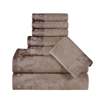 Wisteria Cotton Medium Weight Floral Jacquard Border 8 Piece Towel Set