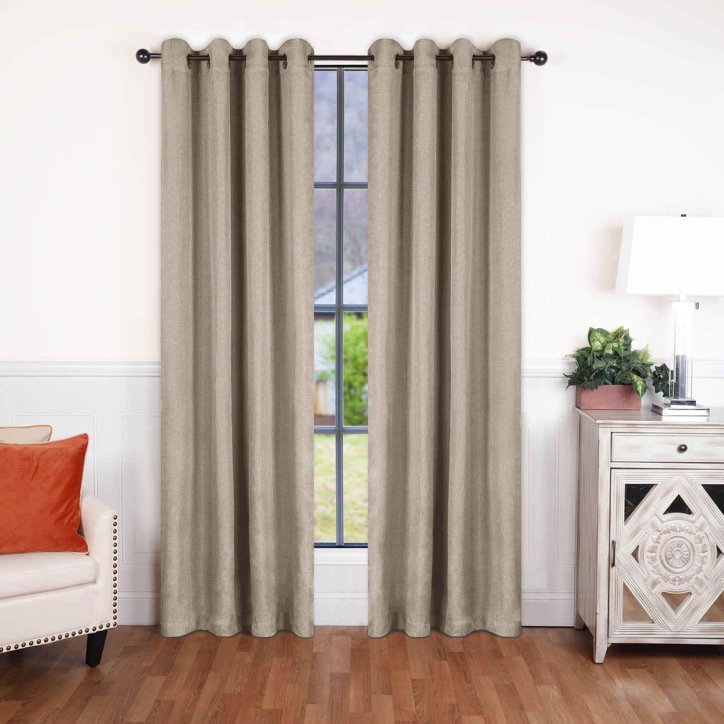 Linen Pattern Room Darkening Blackout Curtain Panel Set