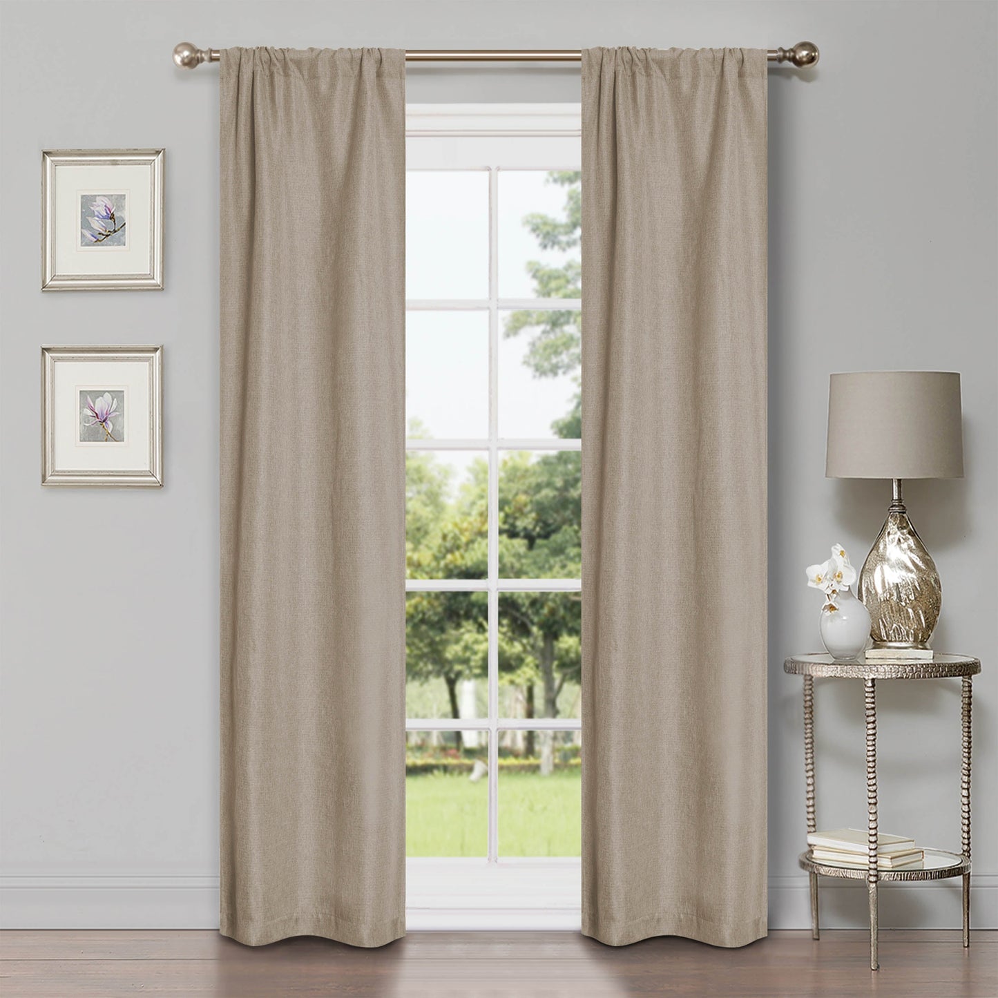 Linen Pattern Washable Room Darkening Blackout Curtains Set 26"