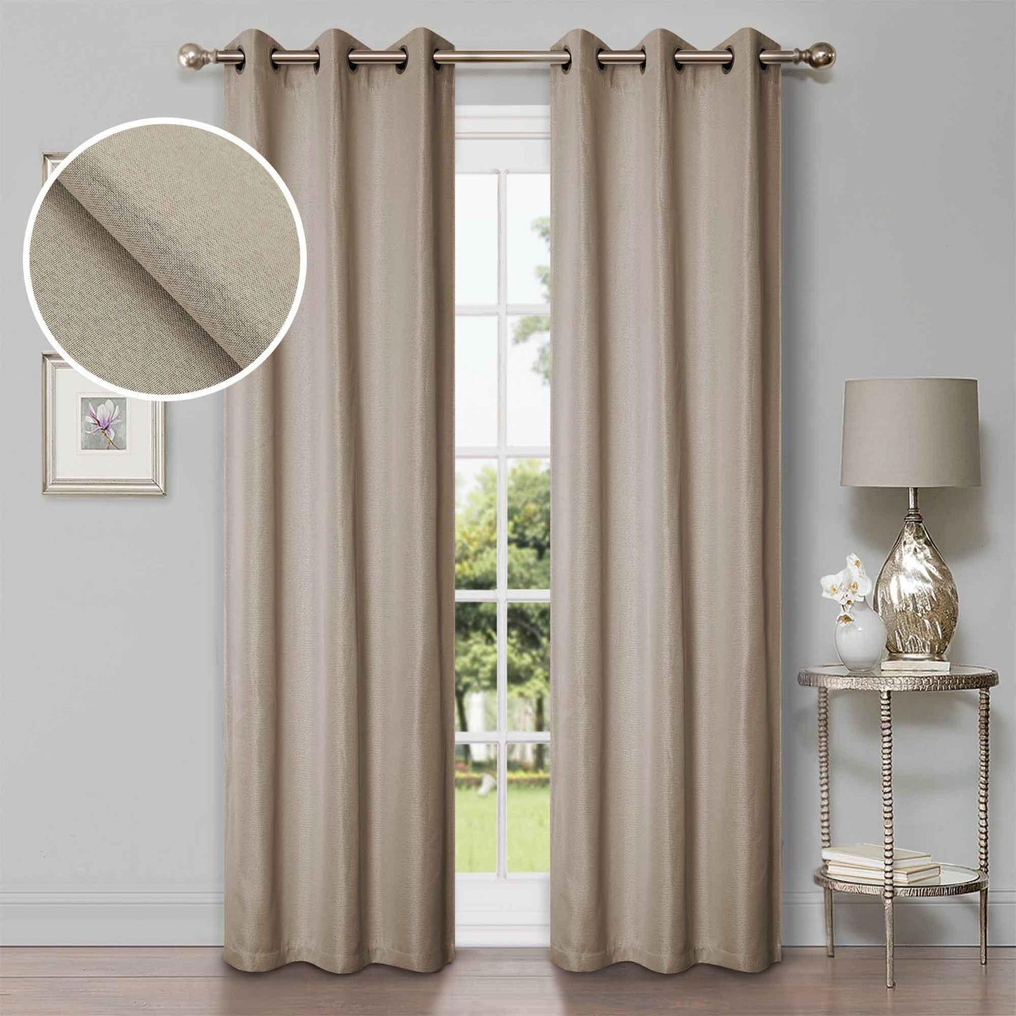 Linen Pattern Room Darkening Blackout Curtain Panel Set