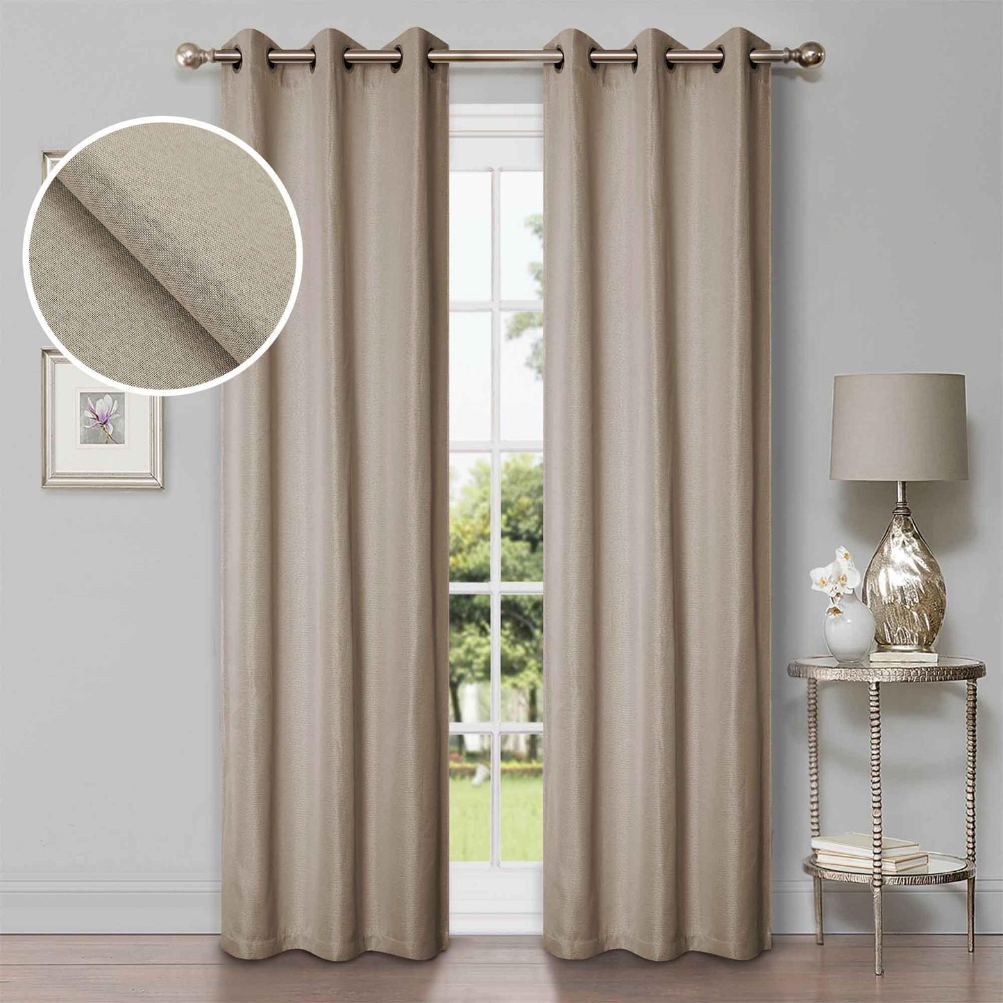 Linen Pattern Washable Room Darkening Blackout Curtain Set 42"