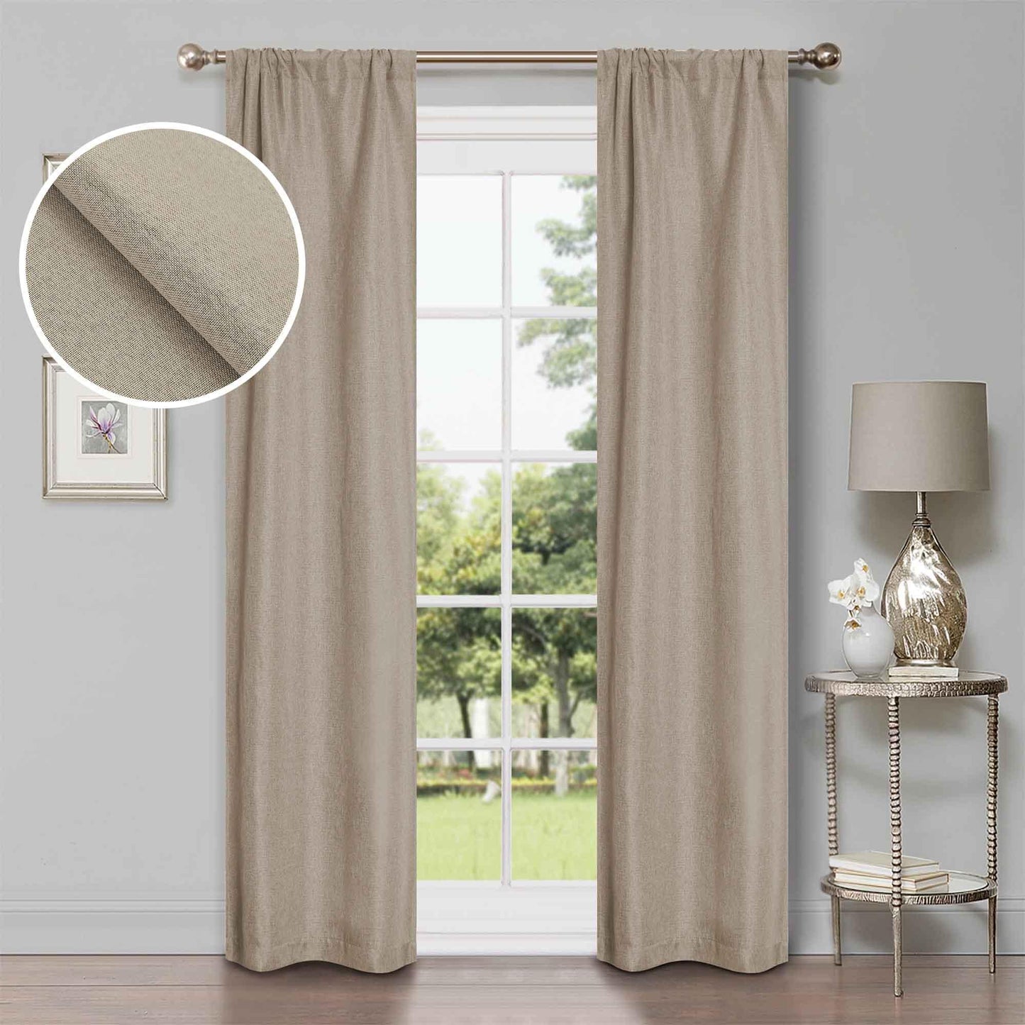 Linen Pattern Room Darkening Blackout Curtain Panel Set