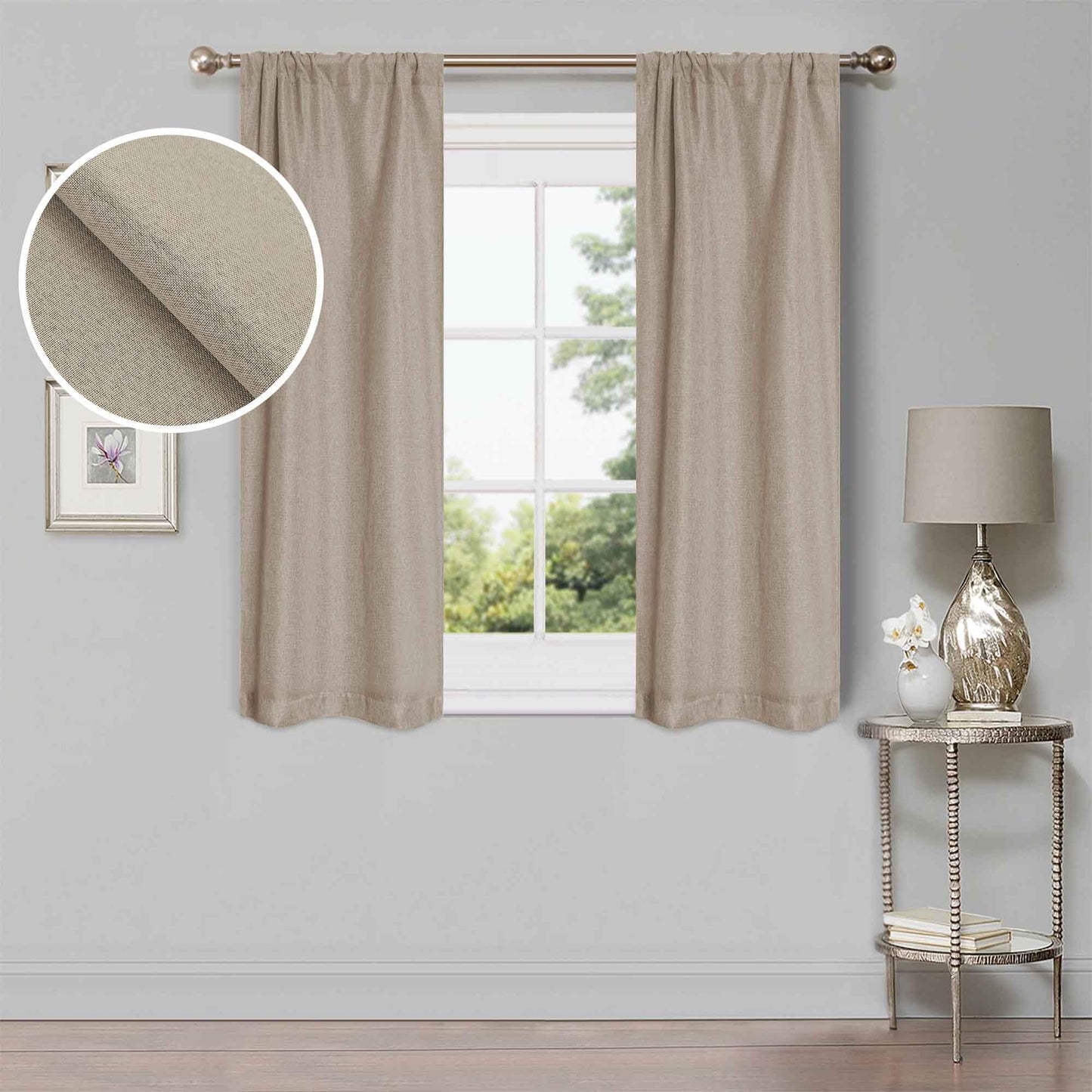 Linen Pattern Room Darkening Blackout Curtain Panel Set