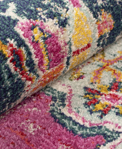 Deliana Oriental Distressed Geometric Medallion Indoor Area Rug - Fuschia